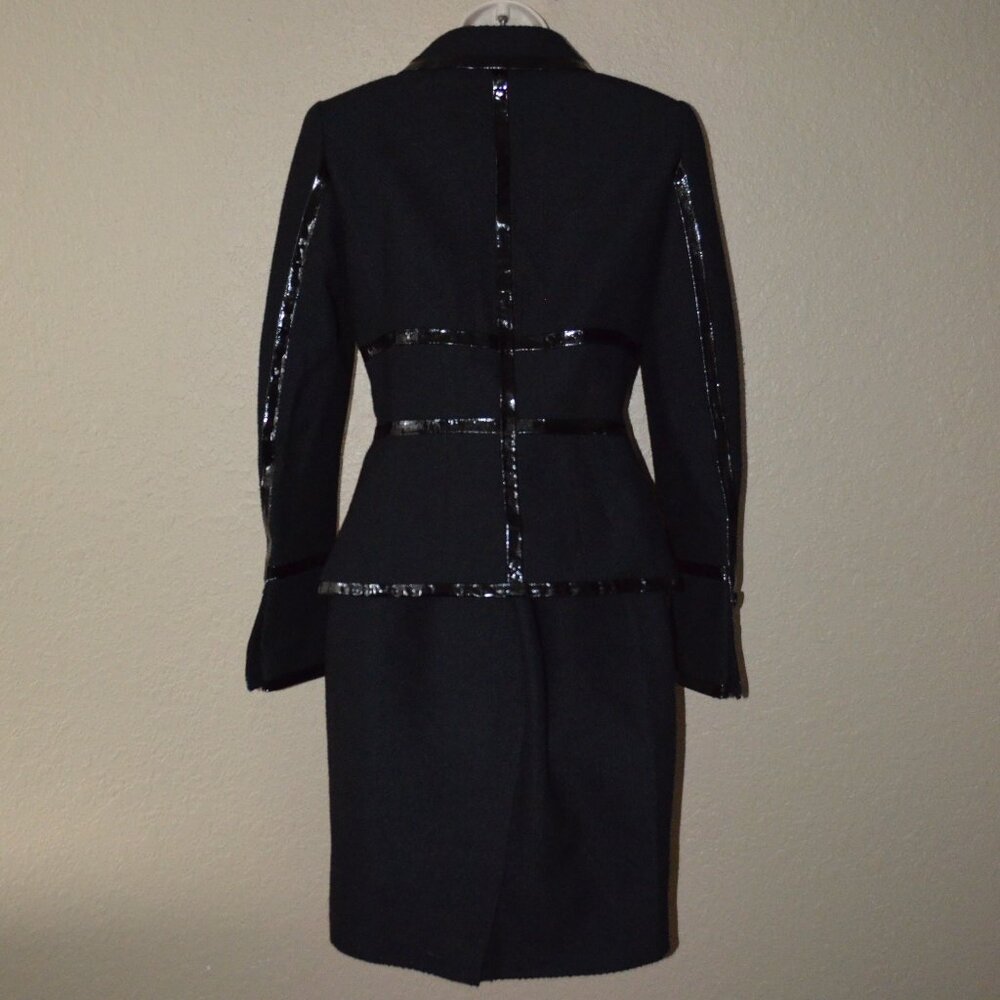 Sz 34 0 Escada Black Textured Patent Leather Trim Detail Skirt Blazer Suit Set - Picture 10 of 14